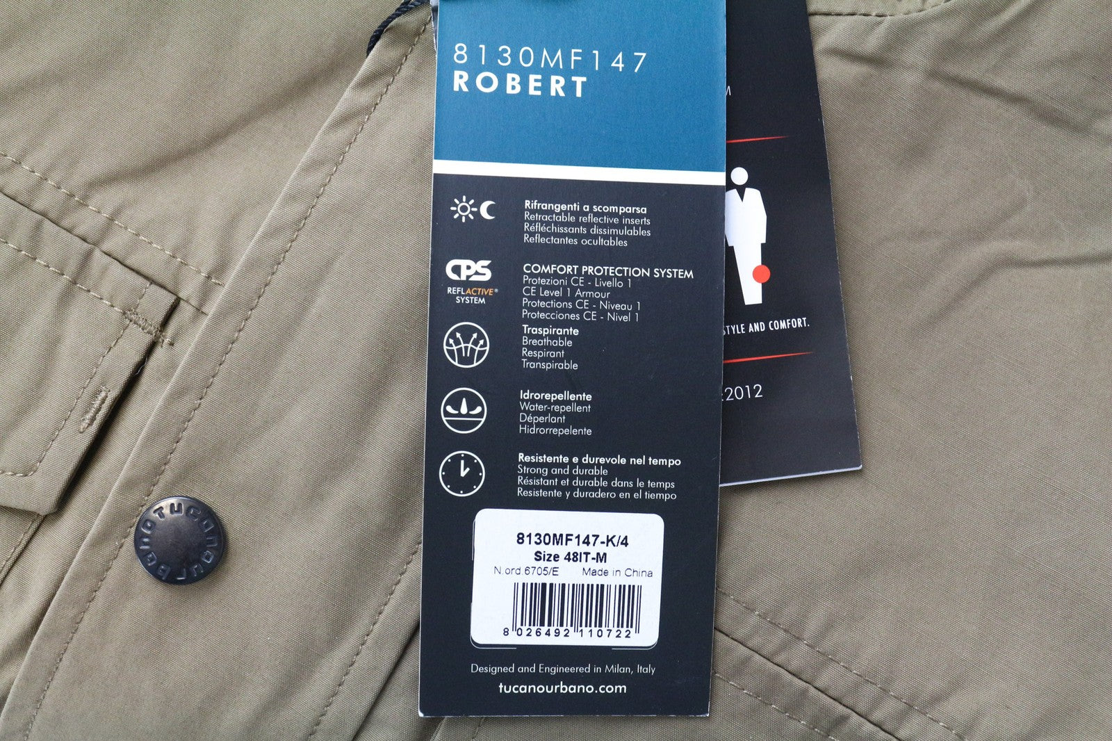 TUCANO URBANO Robert Men's Jacket IT48 Beige Water Repellent Breathable Moto