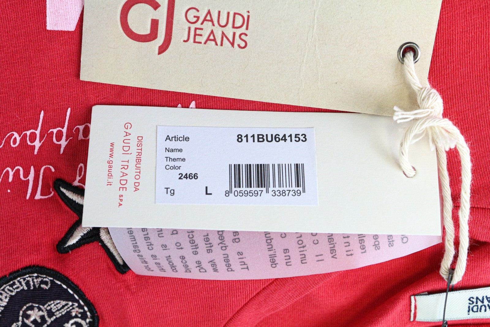 GAUDI JEANS Men's T-Shirt L Red Casual Cotton Short Sleeve Pullover Tee