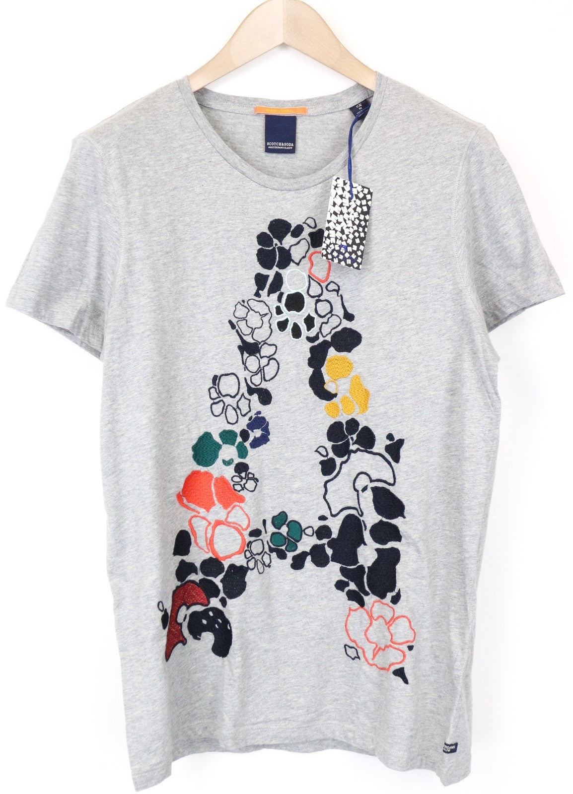 SCOTCH & SODA Women's T-Shirt M Grey Embroidered Cotton Jersey Crew Pullover