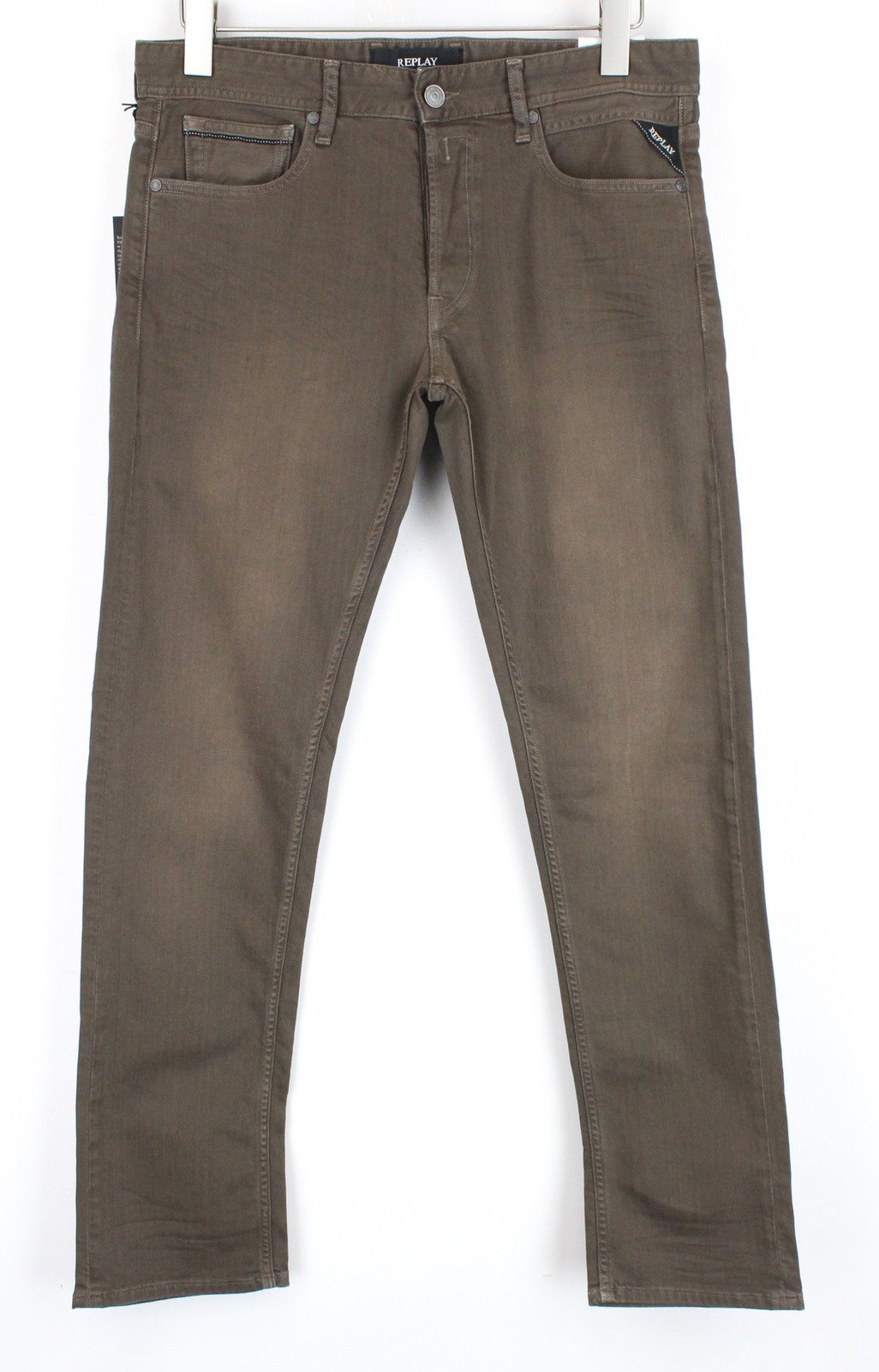 REPLAY Grover W31/L32 Brown Washed Straight Fit Cotton Stretch Button-Fly