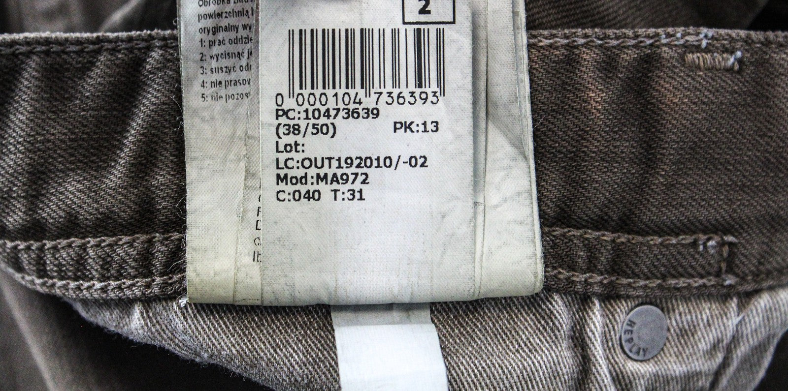 REPLAY Grover W31/L32 Brown Washed Straight Fit Cotton Stretch Button-Fly