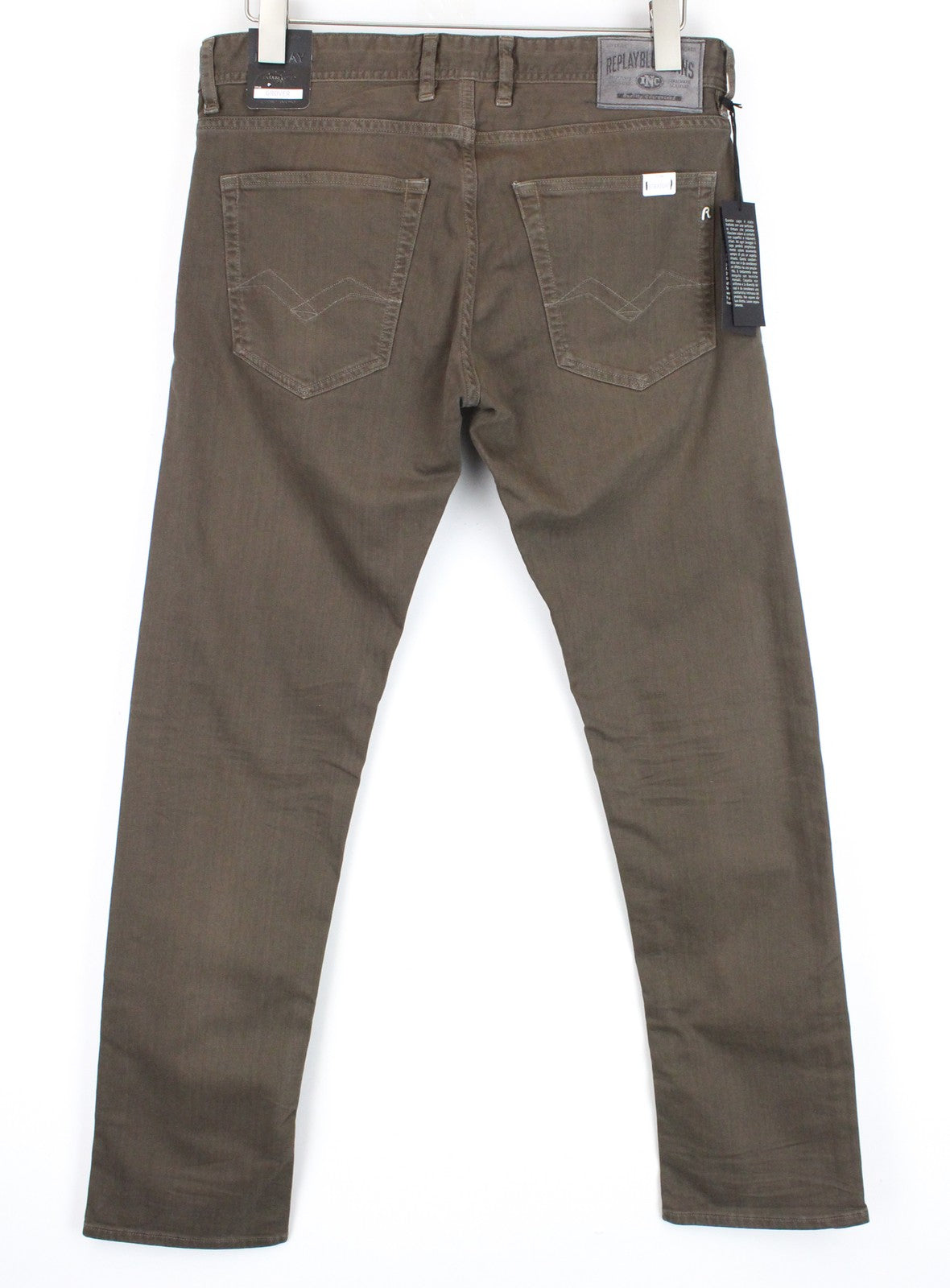 REPLAY Grover W31/L32 Brown Washed Straight Fit Cotton Stretch Button-Fly