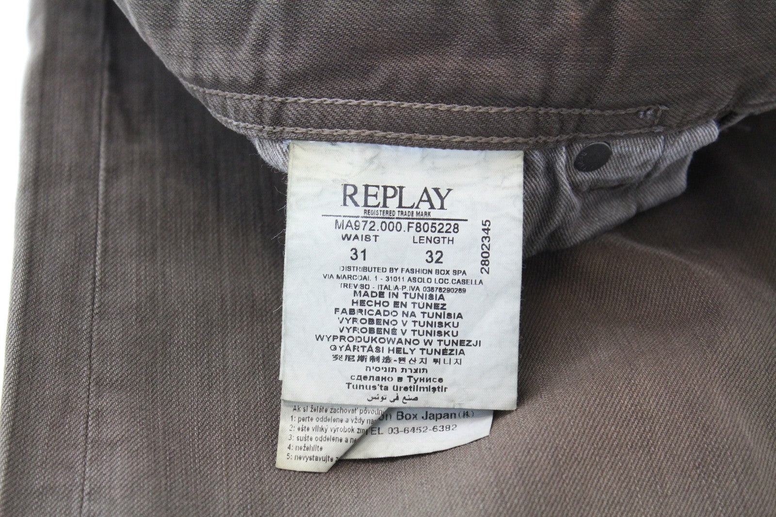 REPLAY Grover W31/L32 Brown Washed Straight Fit Cotton Stretch Button-Fly
