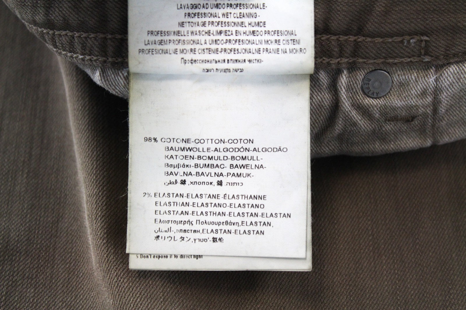 REPLAY Grover W31/L32 Brown Washed Straight Fit Cotton Stretch Button-Fly