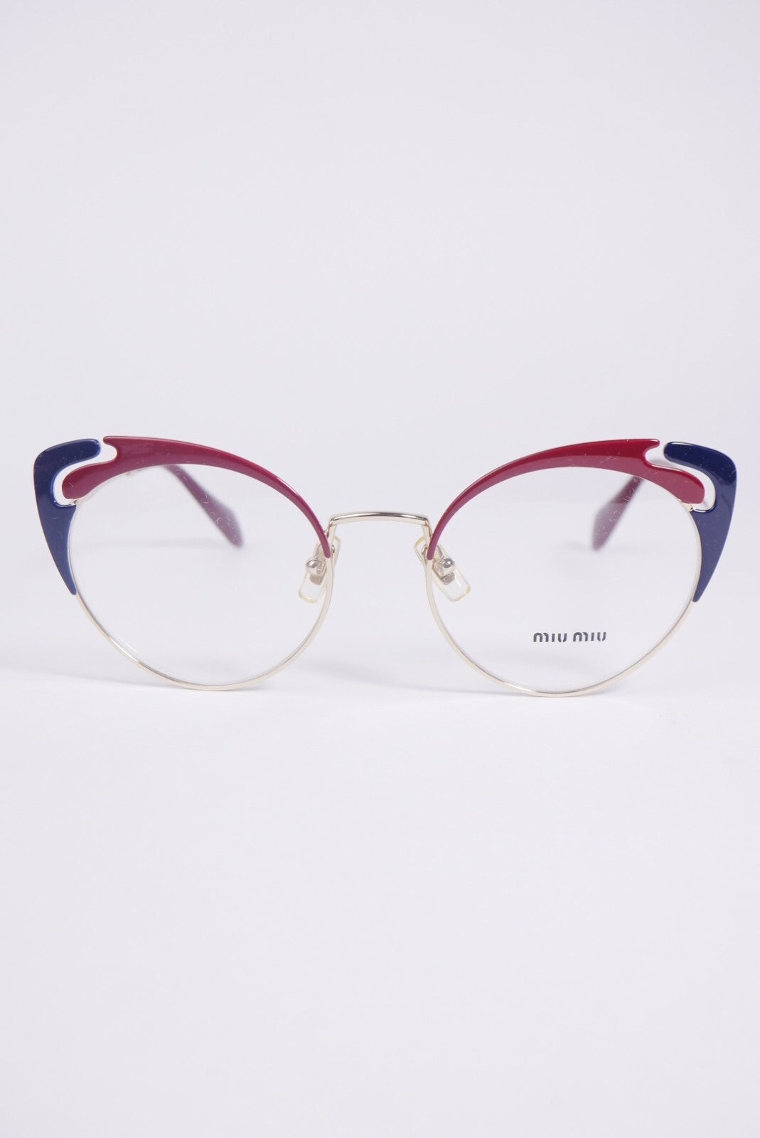 Miu Miu MU 50RV Eyeglasses Pale Gold Butterfly Frame Women Lens 140 Semi Rimless