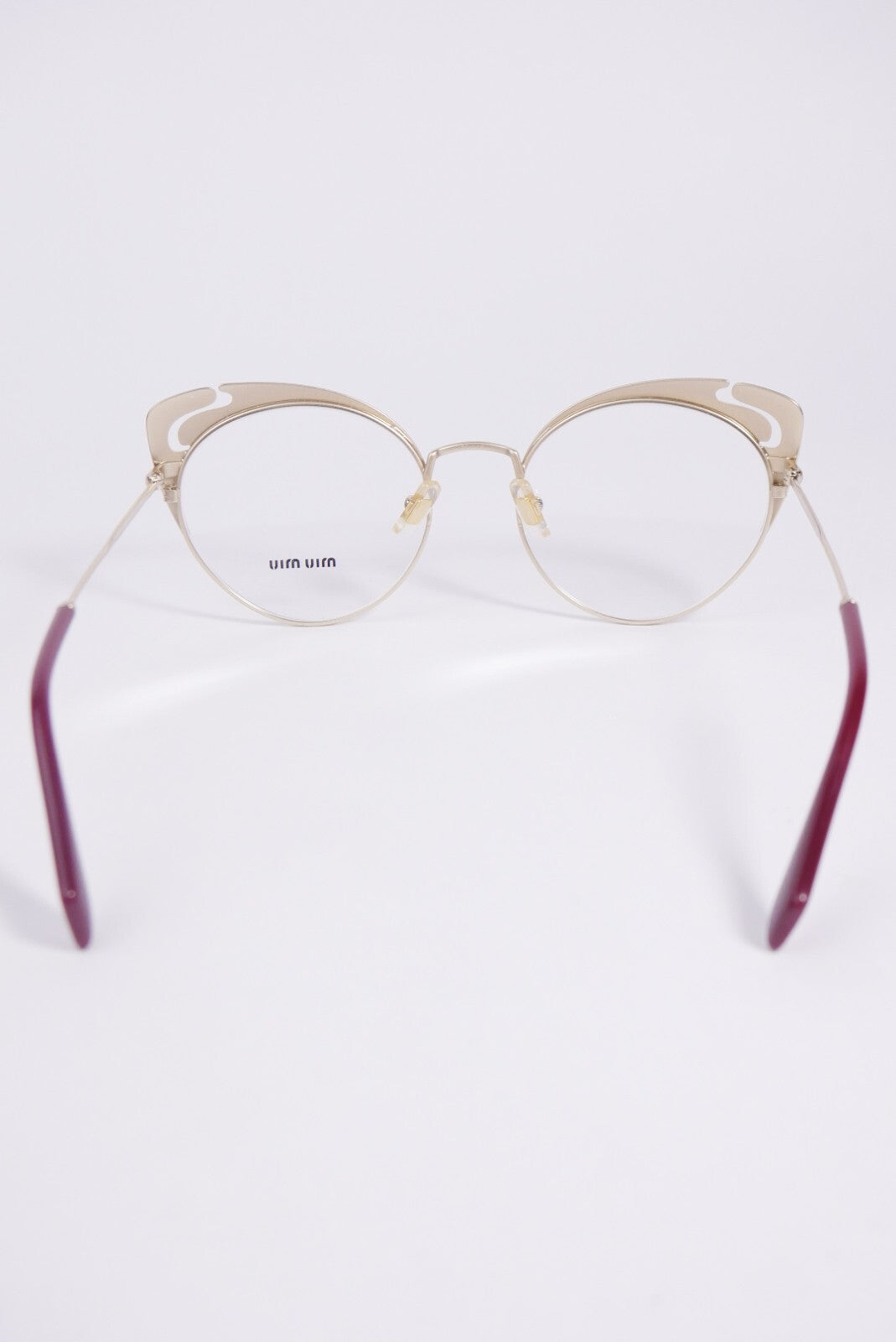 Miu Miu MU 50RV Eyeglasses Pale Gold Butterfly Frame Women Lens 140 Semi Rimless