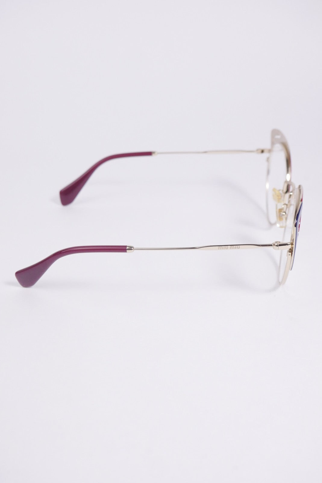 Miu Miu MU 50RV Eyeglasses Pale Gold Butterfly Frame Women Lens 140 Semi Rimless