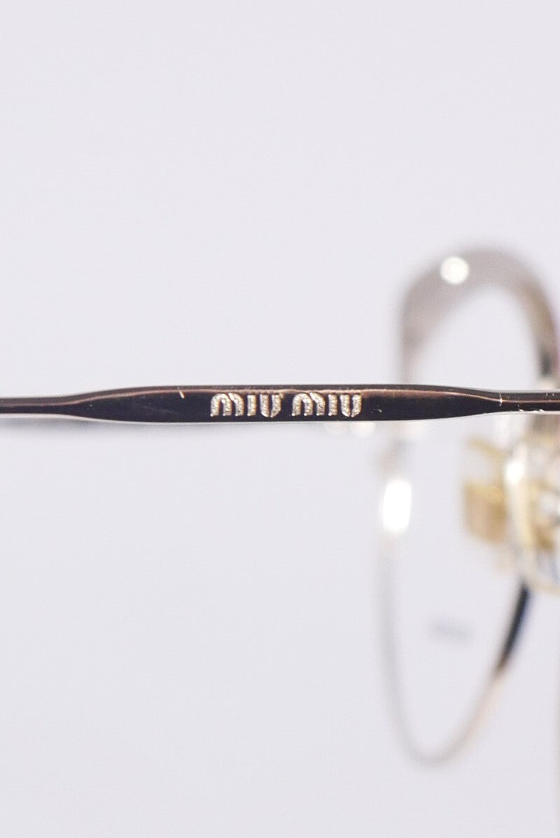 Miu Miu MU 50RV Eyeglasses Pale Gold Butterfly Frame Women Lens 140 Semi Rimless