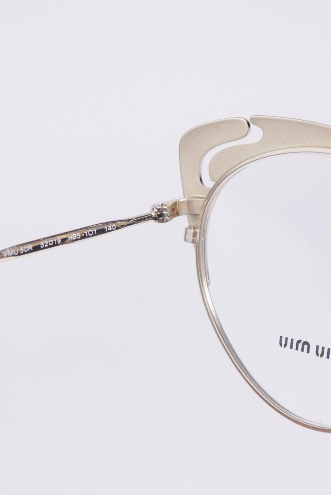 Miu Miu MU 50RV Eyeglasses Pale Gold Butterfly Frame Women Lens 140 Semi Rimless