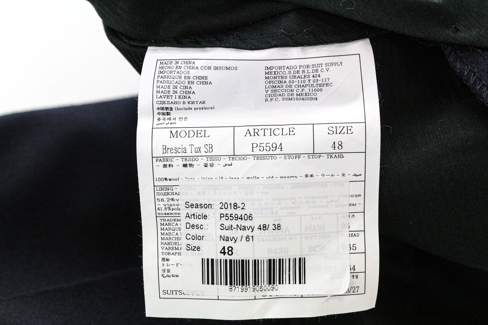 SUITSUPPLY Brescia Tux Men Trousers UK38R Navy Blue Pleat Classic Pure Wool