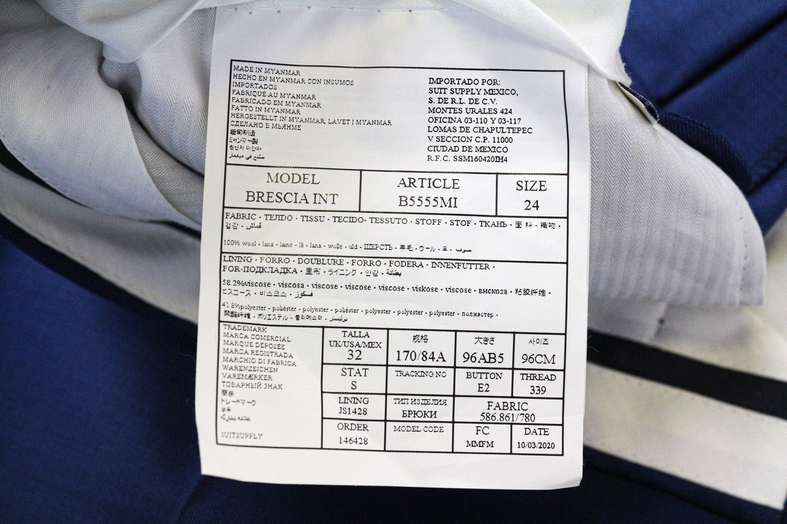 SUITSUPPLY Brescia Men Trousers UK32S Blue Pure Wool Pleat Front Classic