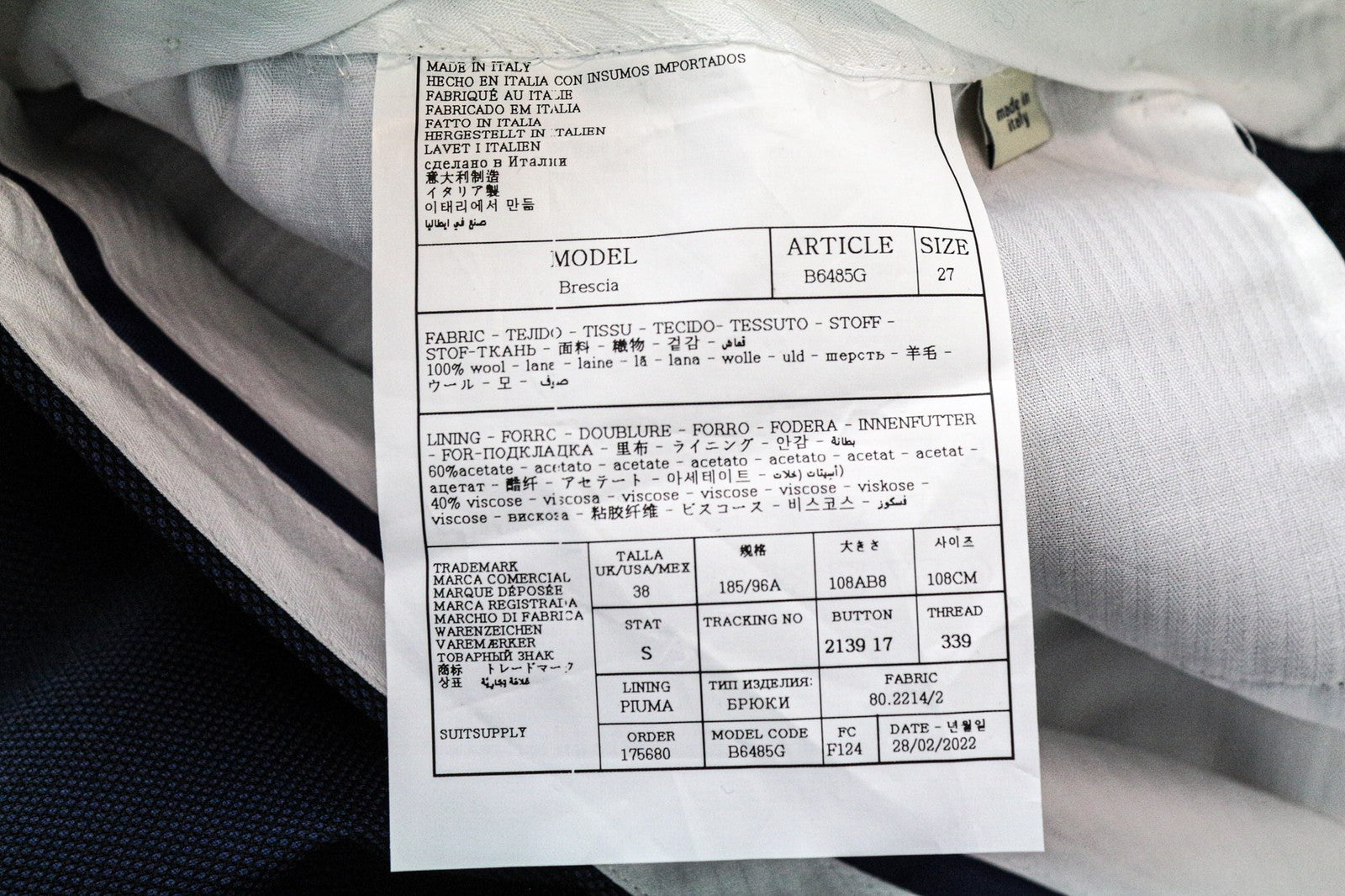 SUITSUPPLY Brescia Men Trousers UK38S Blue Pure Wool Pleat Front Lined