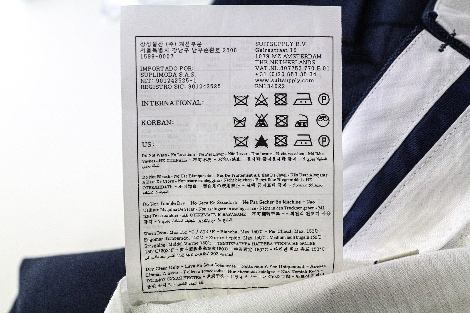 SUITSUPPLY Brescia Men Trousers UK38S Blue Pure Wool Pleat Front Lined