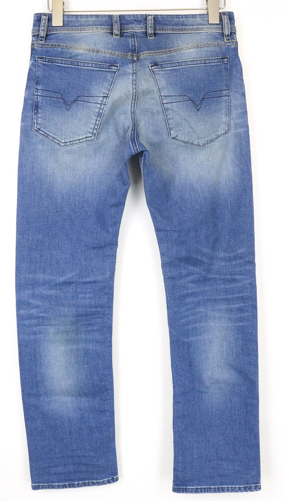 DIESEL Men Jeans W28 Straight Fit Washed Blue 5-Pocket Button Casual