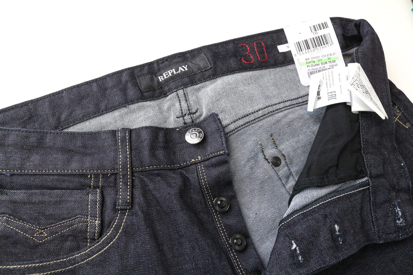 REPLAY Newbill Men Jeans W30/L34 Comfort Straight Dark Blue Cotton Stretch