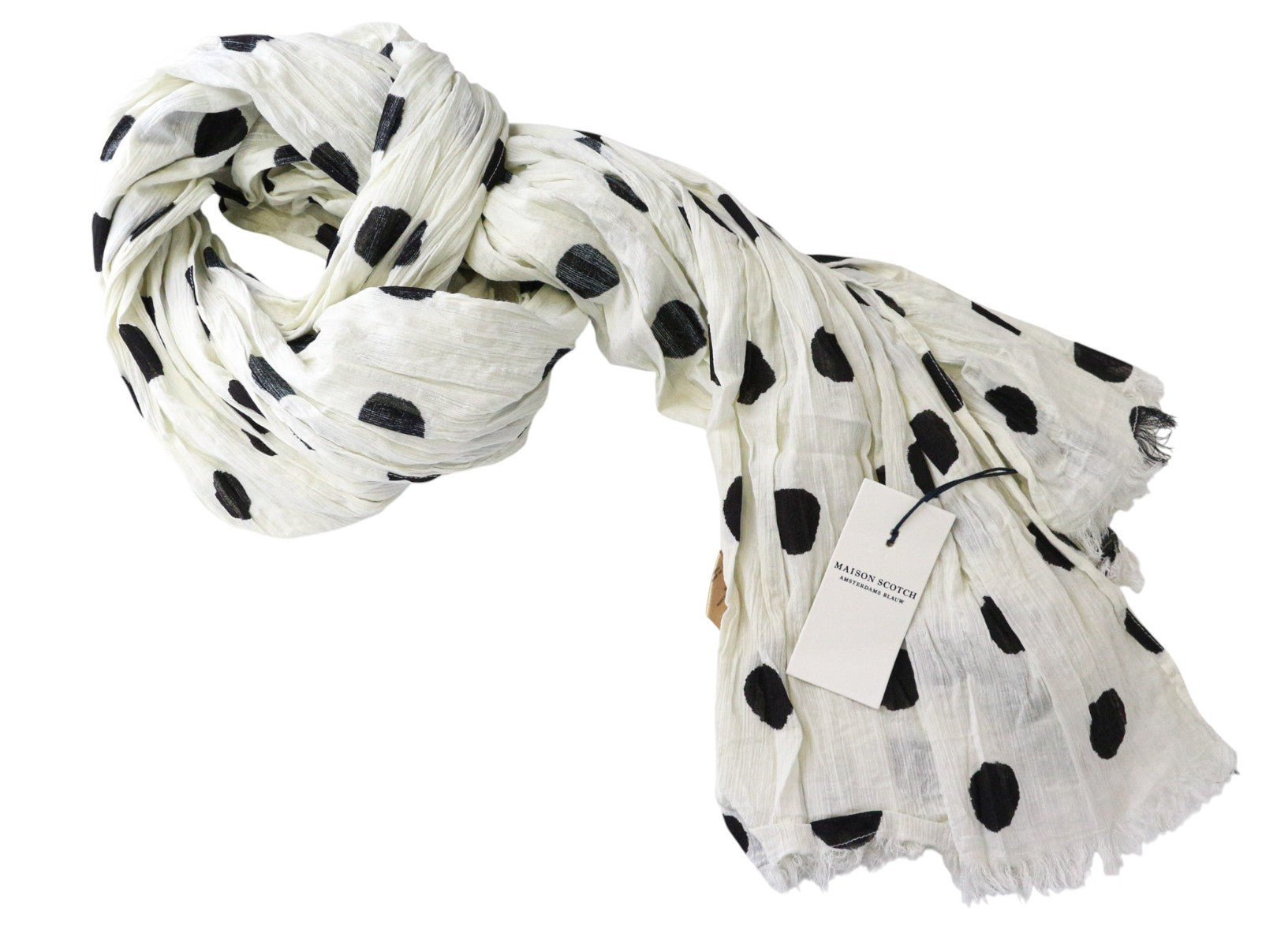 MAISON SCOTCH Women's Scarf OS White Cotton Light Dot Print Soft Wrap