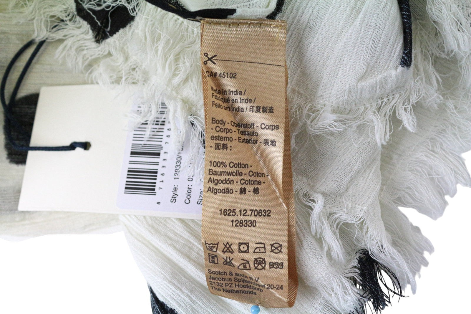 MAISON SCOTCH Women's Scarf OS White Cotton Light Dot Print Soft Wrap