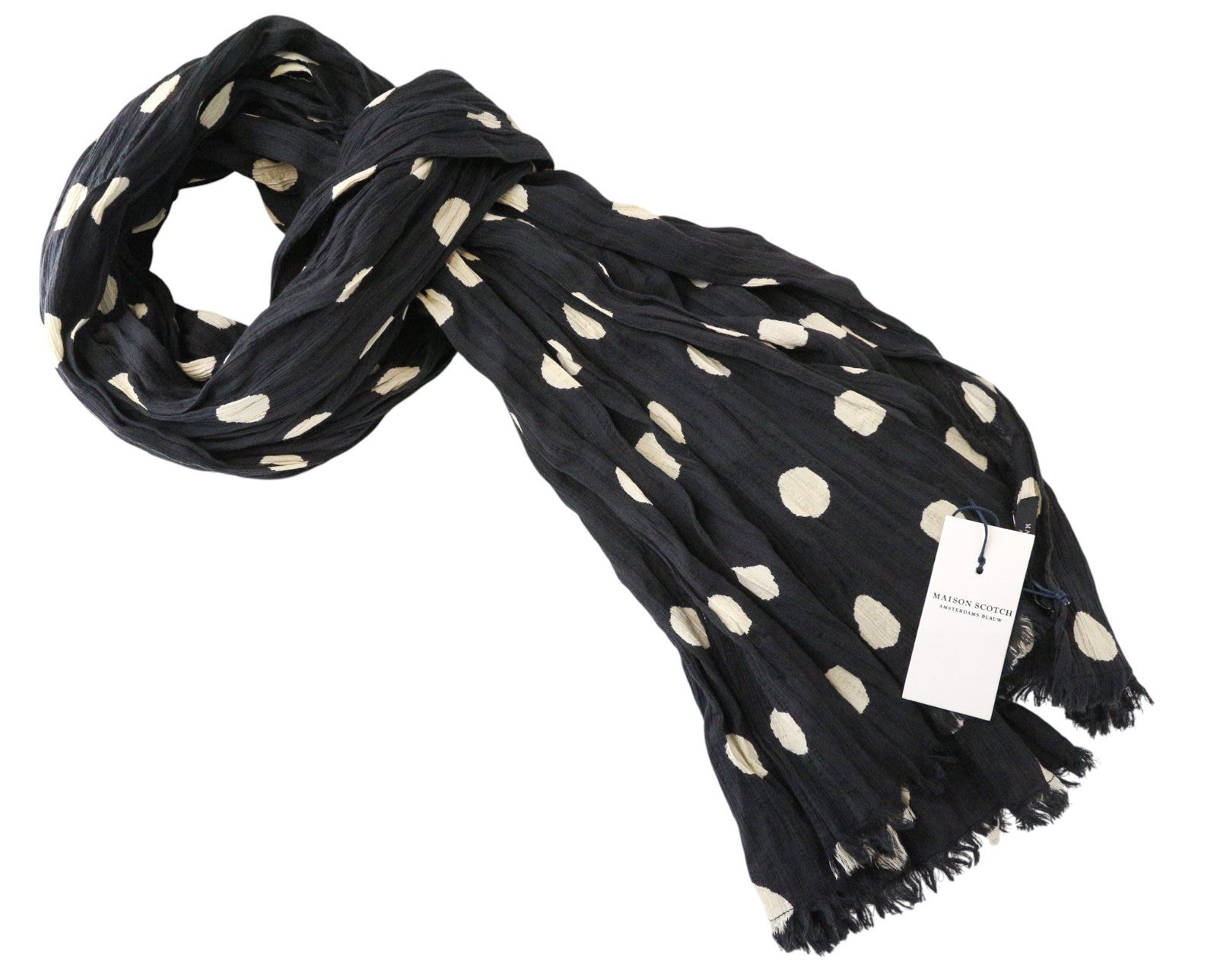 MAISON SCOTCH Women's Scarf OS Washed Black Cotton Dot Print Lightweight