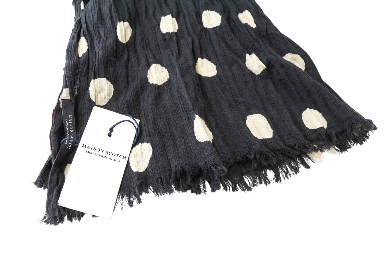 MAISON SCOTCH Women's Scarf OS Washed Black Cotton Dot Print Lightweight