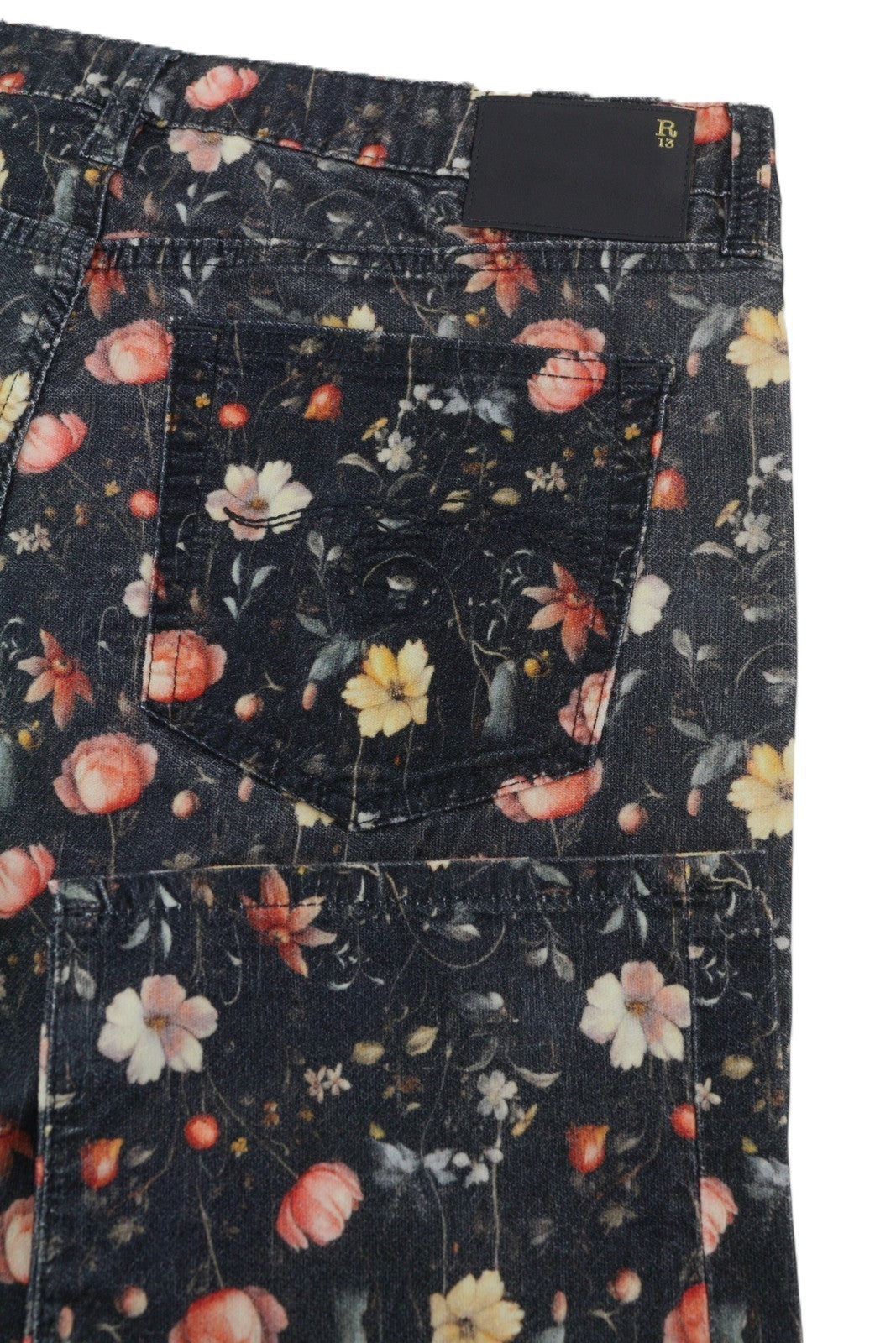 R13 Boy Straight Women Jeans 28 Lunar Petal Velveteen Floral Print Cropped FW25