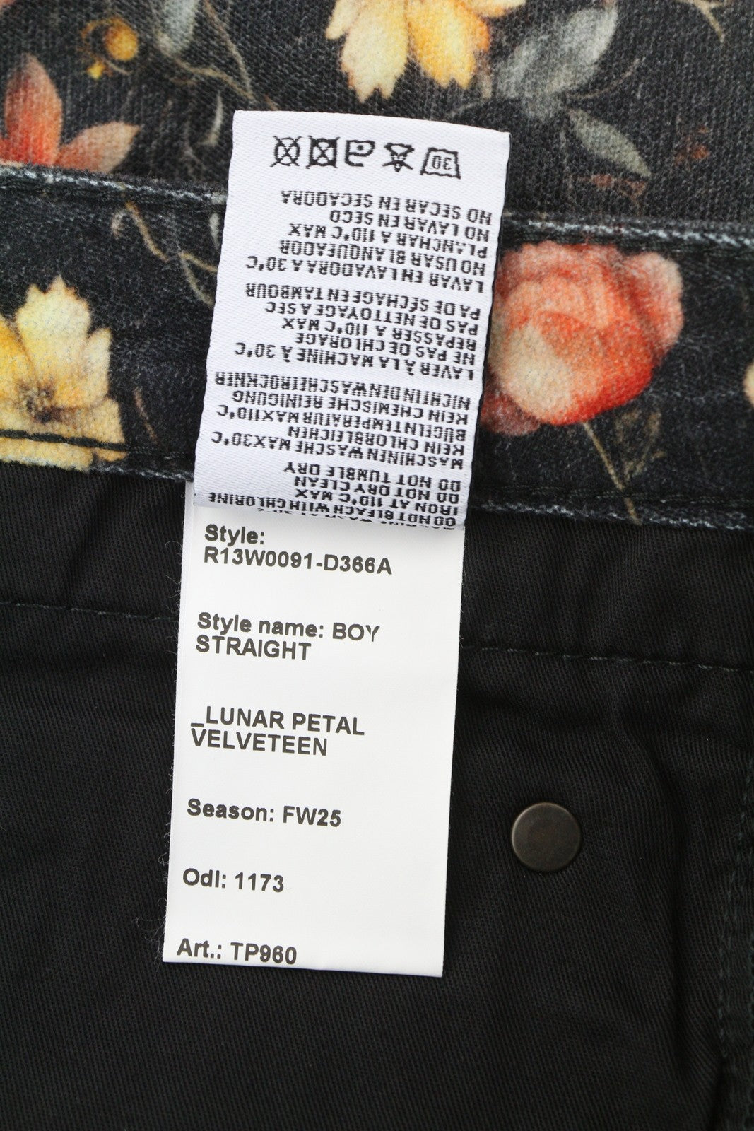 R13 Boy Straight Women Jeans 28 Lunar Petal Velveteen Floral Print Cropped FW25