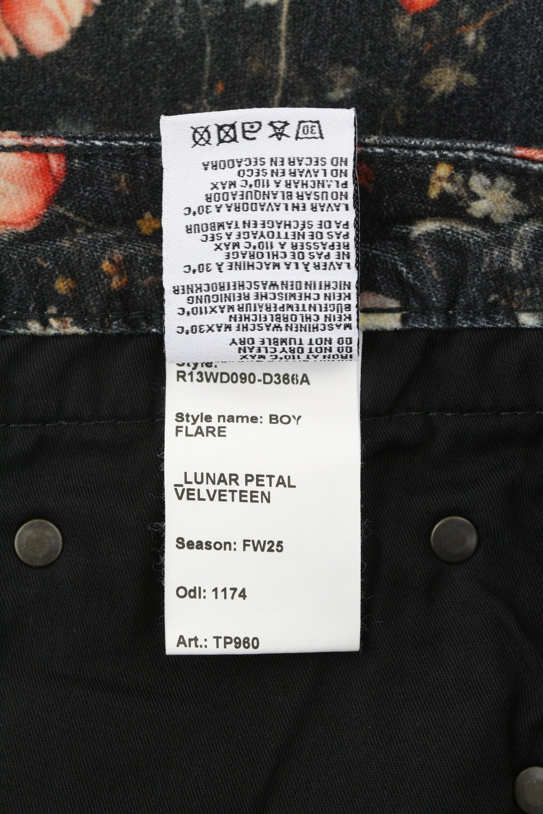 R13 Boy Flare Women Jeans 31 Lunar Petal Velveteen Floral Print FW25 RRP799