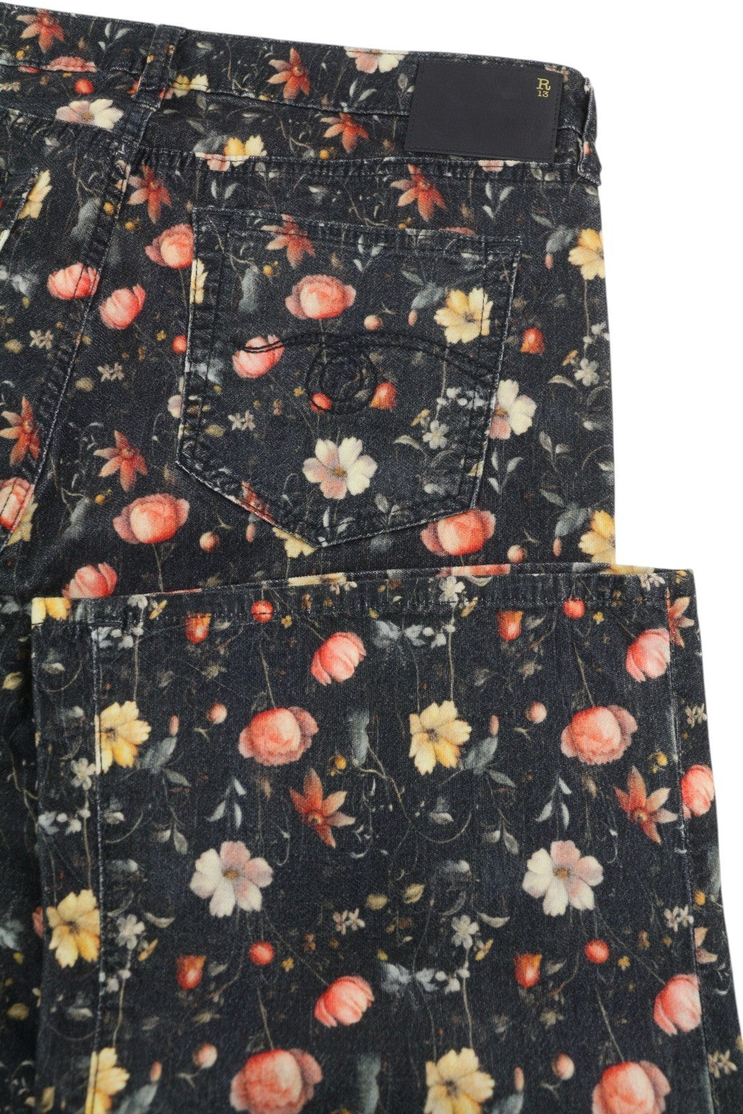 R13 Boy Flare Women Jeans 31 Lunar Petal Velveteen Floral Print FW25 RRP799