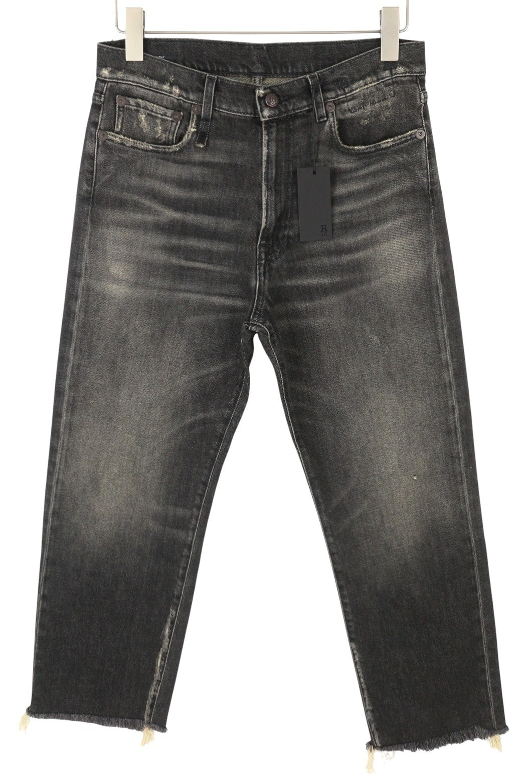 R13 Boyfriend Women Jeans 28 Abbey Black Faded Distress Ripped Straight Fit FW25