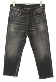 R13 Boyfriend Women Jeans 28 Abbey Black Faded Distress Ripped Straight Fit FW25