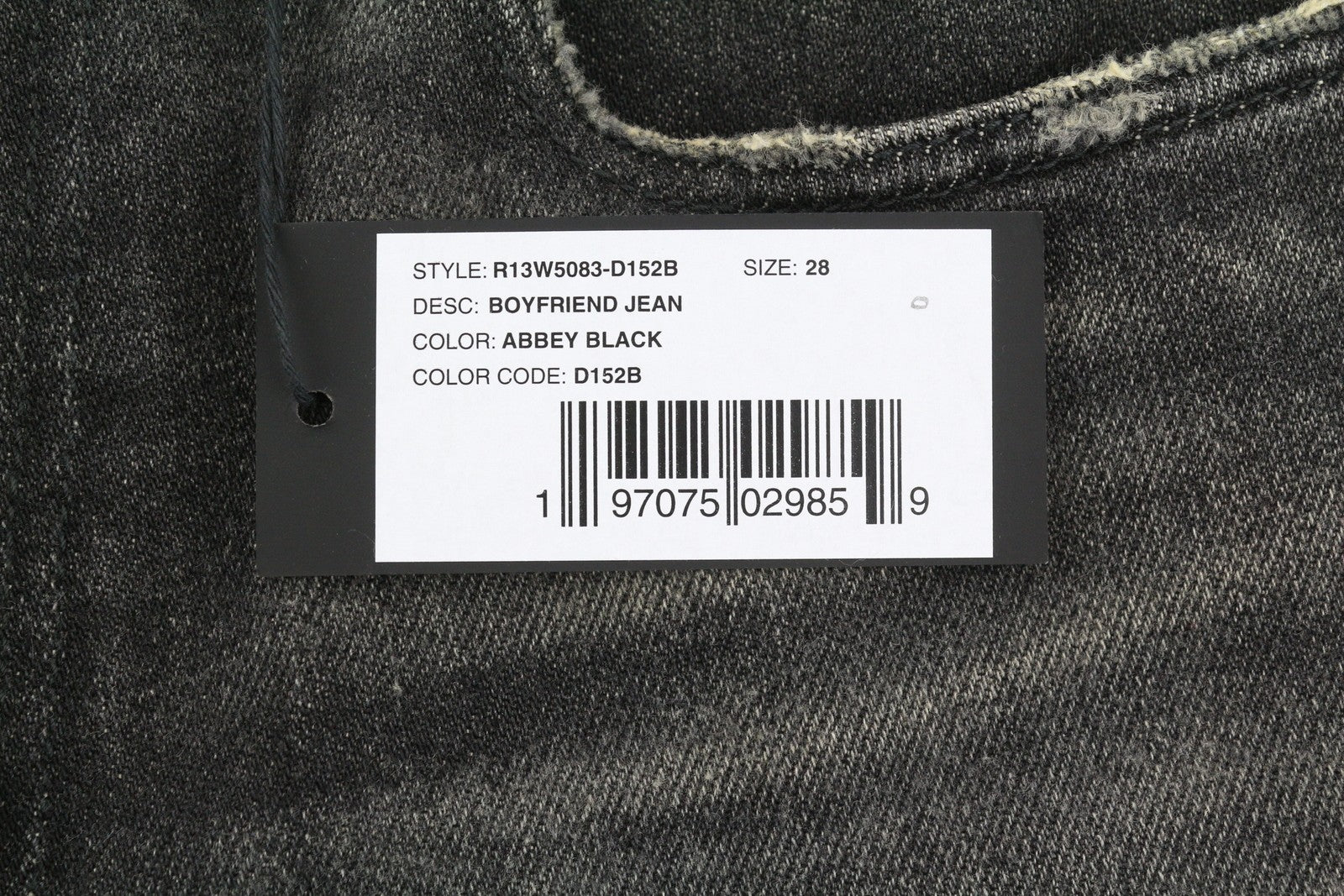 R13 Boyfriend Women Jeans 28 Abbey Black Faded Distress Ripped Straight Fit FW25