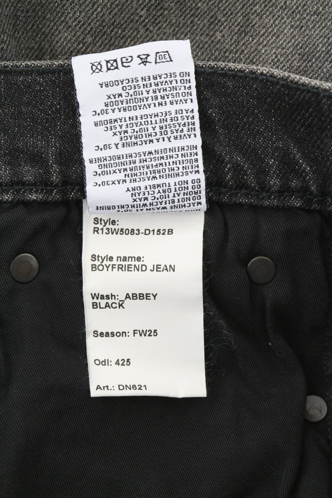 R13 Boyfriend Women Jeans 28 Abbey Black Faded Distress Ripped Straight Fit FW25