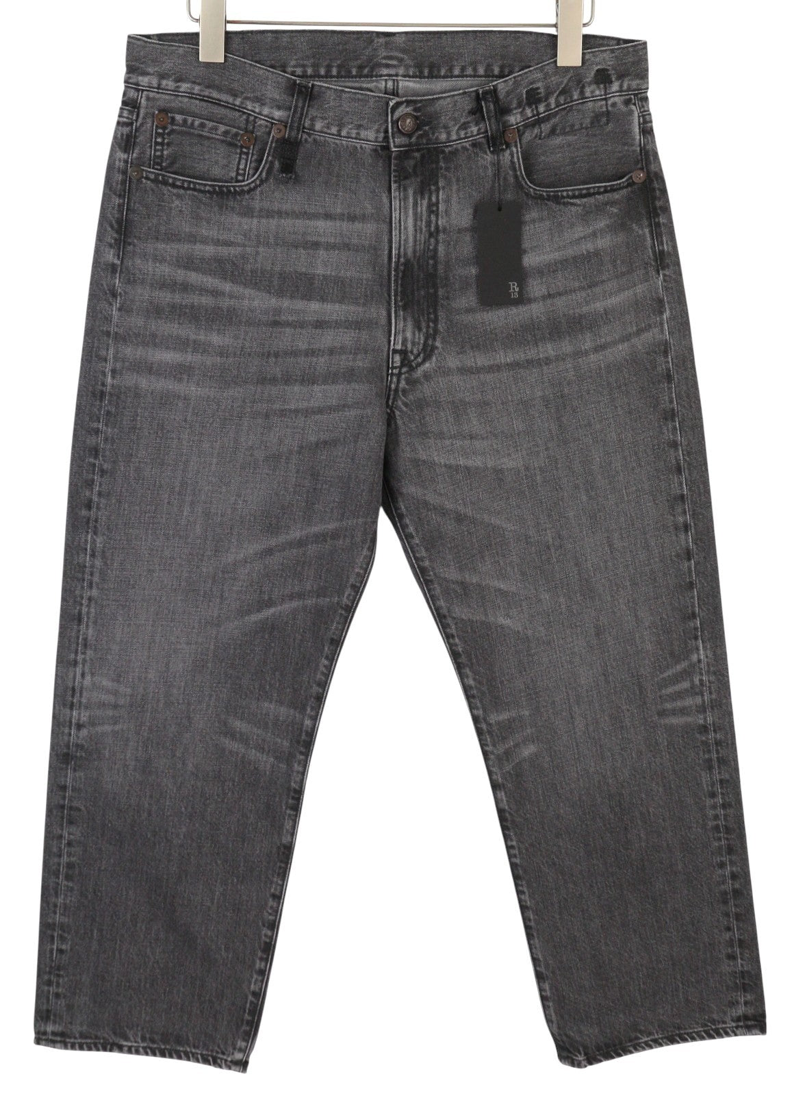 R13 Boyfriend Women Jeans 31 Wilson Black Whiskers Faded Denim Cropped Zip PS25