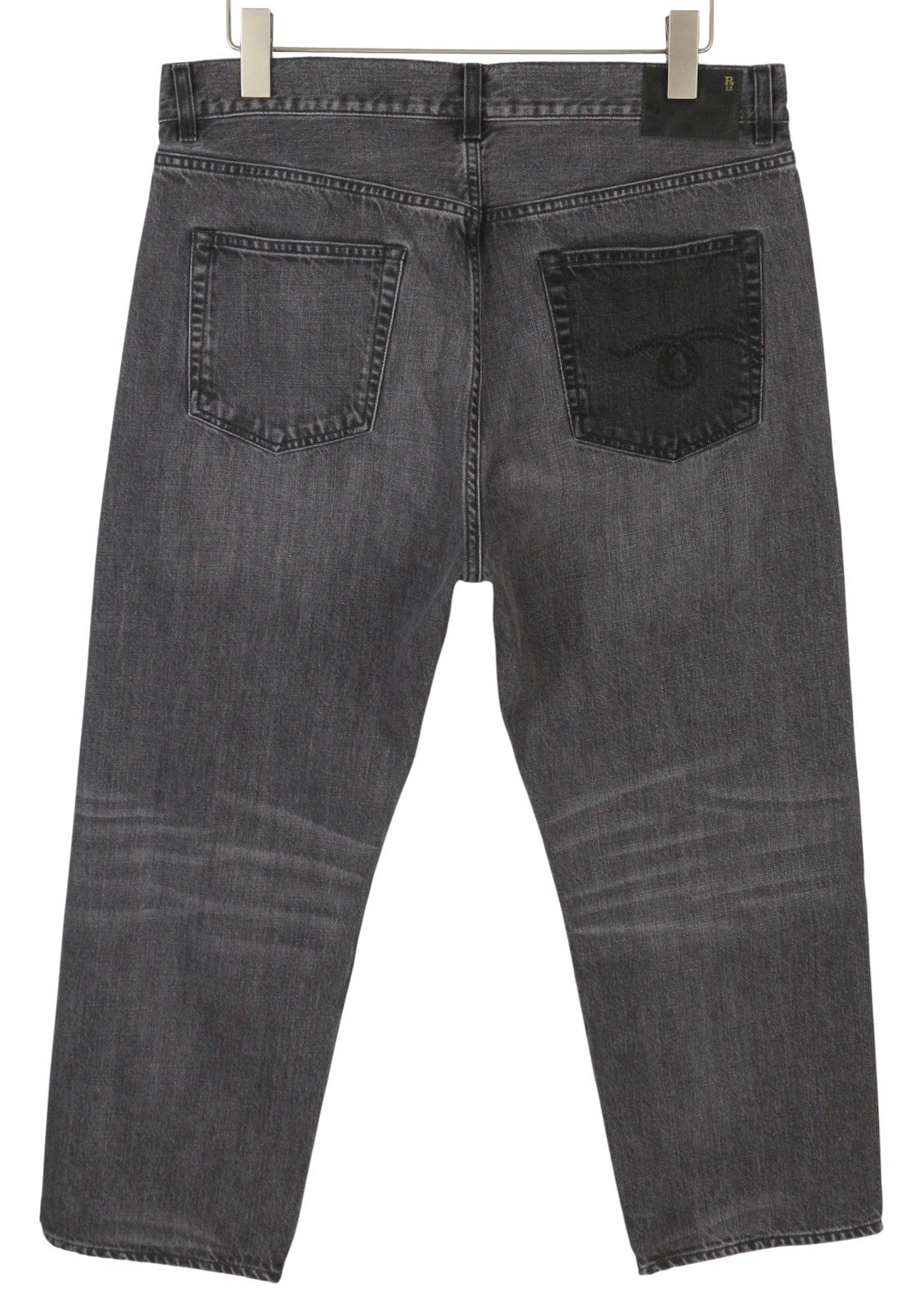 R13 Boyfriend Women Jeans 31 Wilson Black Whiskers Faded Denim Cropped Zip PS25