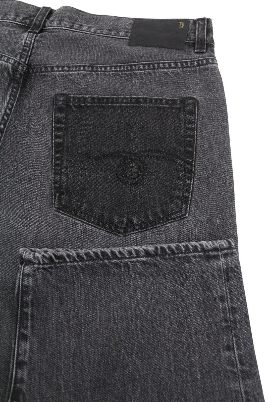 R13 Boyfriend Women Jeans 31 Wilson Black Whiskers Faded Denim Cropped Zip PS25