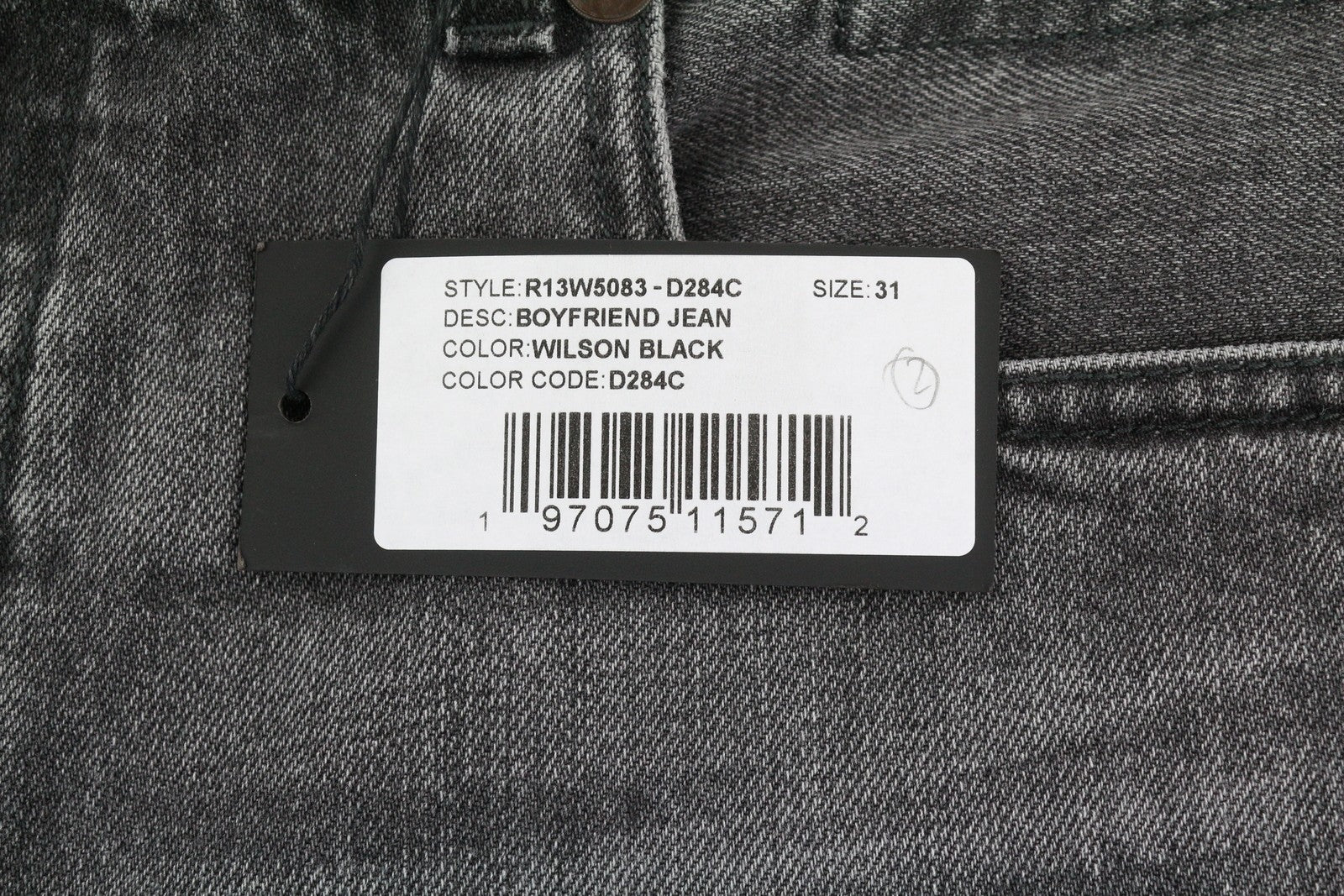 R13 Boyfriend Women Jeans 31 Wilson Black Whiskers Faded Denim Cropped Zip PS25