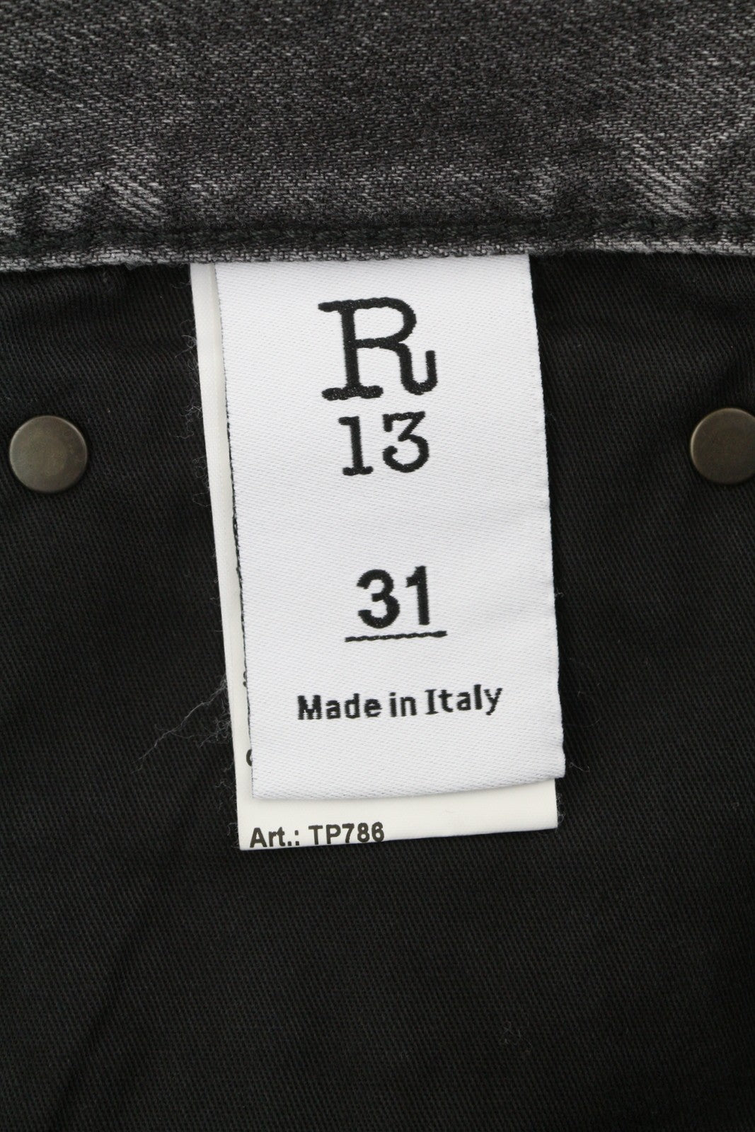 R13 Boyfriend Women Jeans 31 Wilson Black Whiskers Faded Denim Cropped Zip PS25