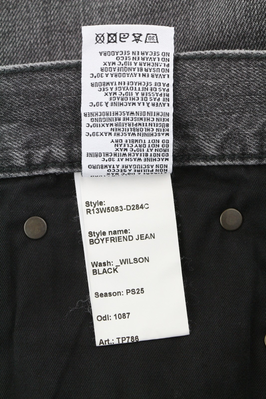 R13 Boyfriend Women Jeans 31 Wilson Black Whiskers Faded Denim Cropped Zip PS25