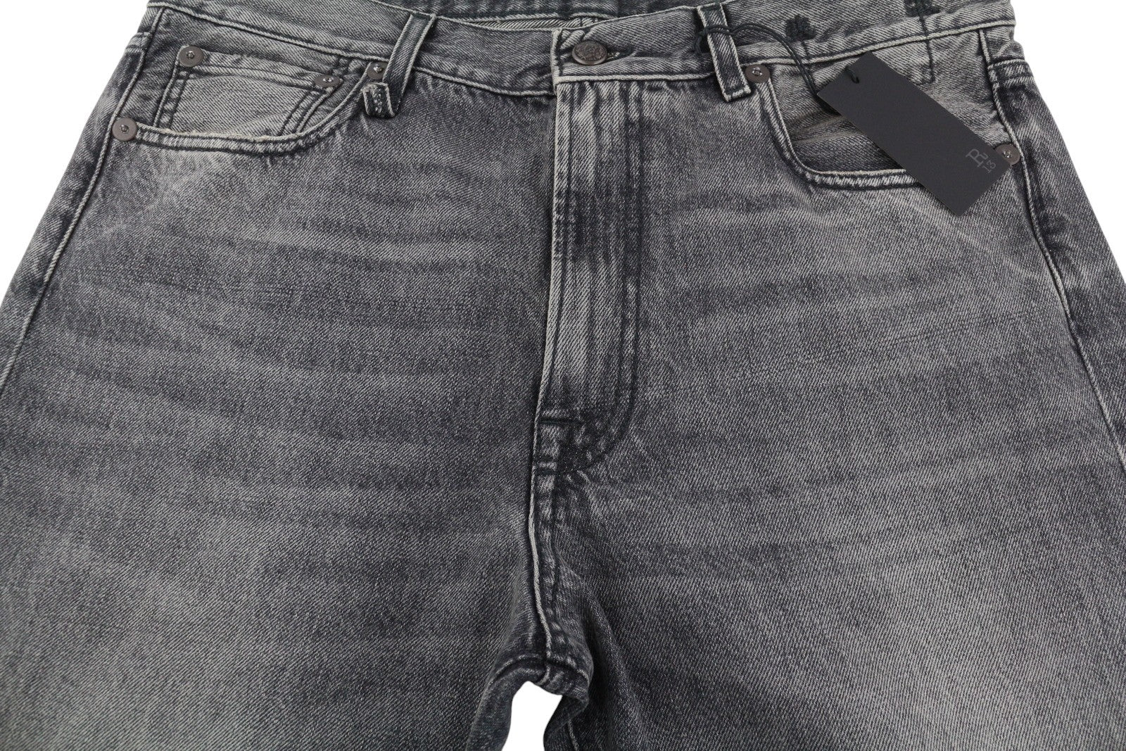 R13 Boyfriend Women Jeans 29 Leyton Black Faded Cropped Straight Fit Zip FW25