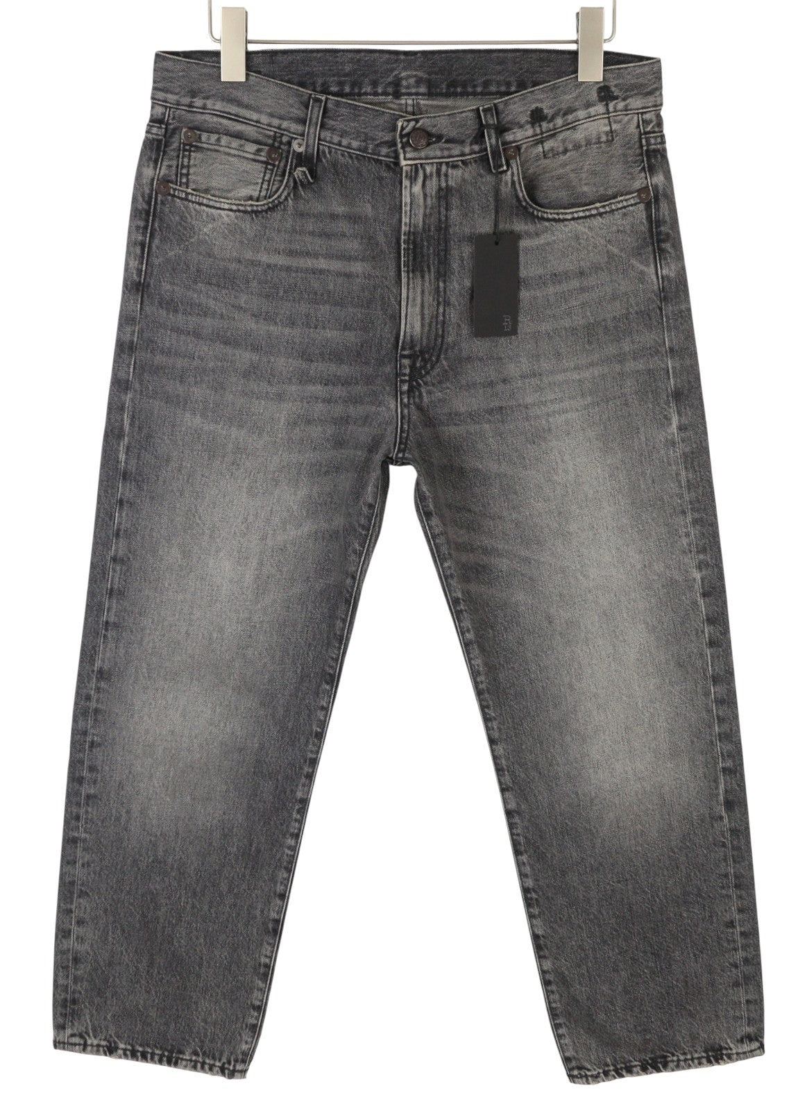 R13 Boyfriend Women Jeans 29 Leyton Black Faded Cropped Straight Fit Zip FW25