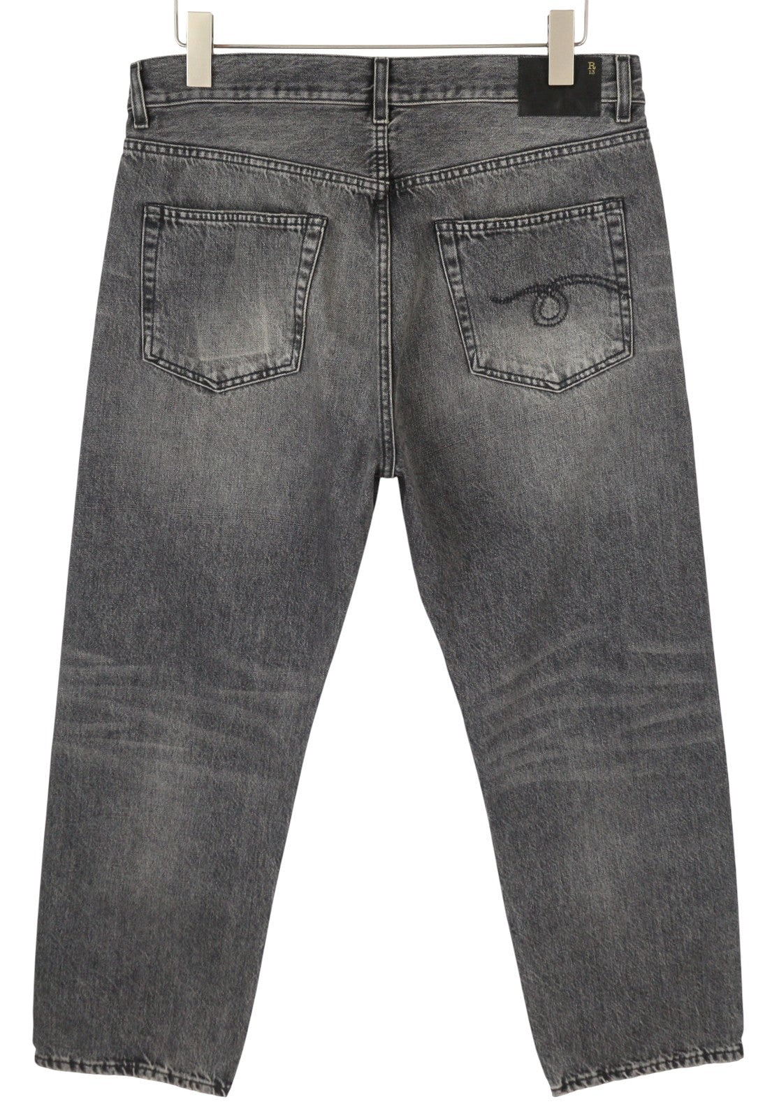 R13 Boyfriend Women Jeans 29 Leyton Black Faded Cropped Straight Fit Zip FW25