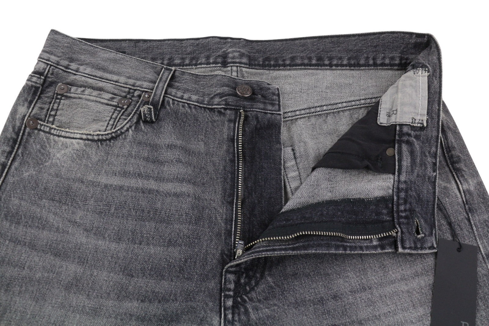 R13 Boyfriend Women Jeans 29 Leyton Black Faded Cropped Straight Fit Zip FW25