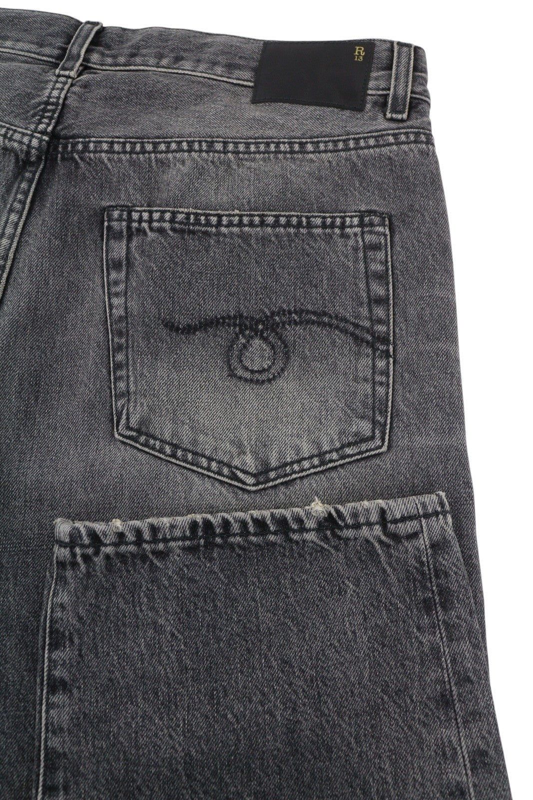 R13 Boyfriend Women Jeans 29 Leyton Black Faded Cropped Straight Fit Zip FW25