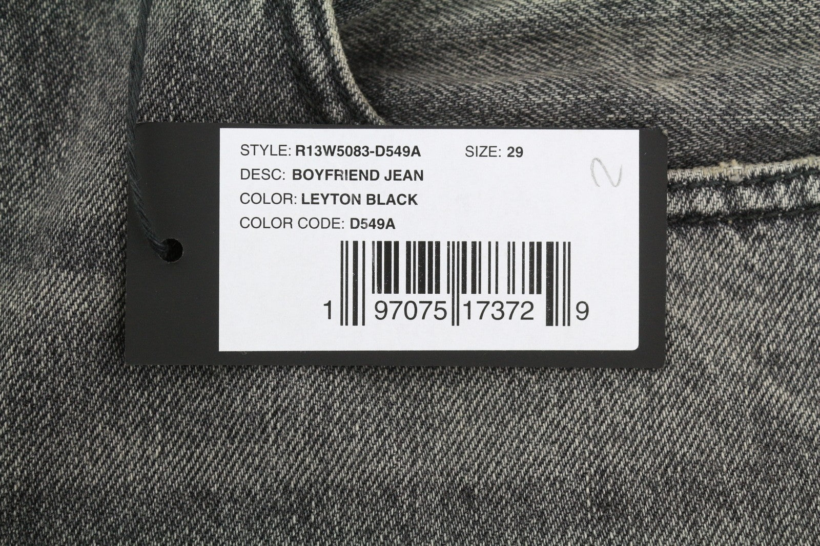 R13 Boyfriend Women Jeans 29 Leyton Black Faded Cropped Straight Fit Zip FW25