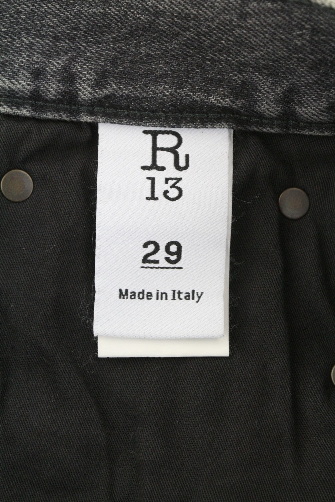 R13 Boyfriend Women Jeans 29 Leyton Black Faded Cropped Straight Fit Zip FW25