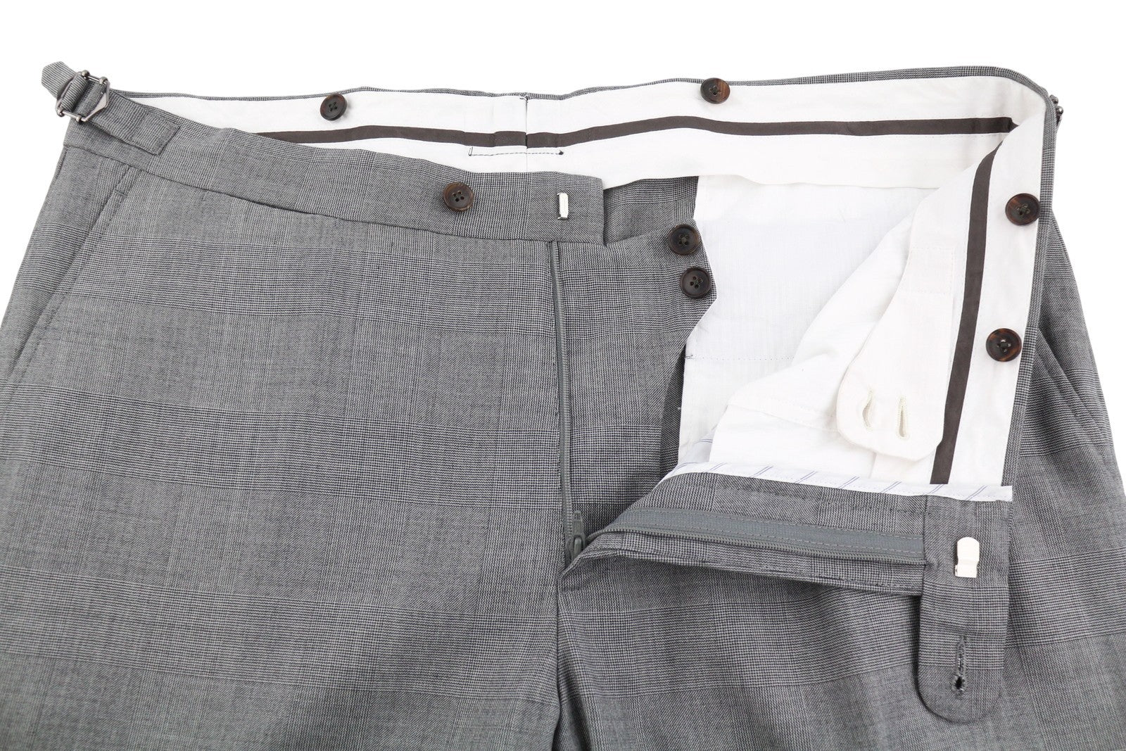 SUITSUPPLY La Spalla SA Men Trousers UK42L Grey Wool Plaid Tapered Fit Zip Fly