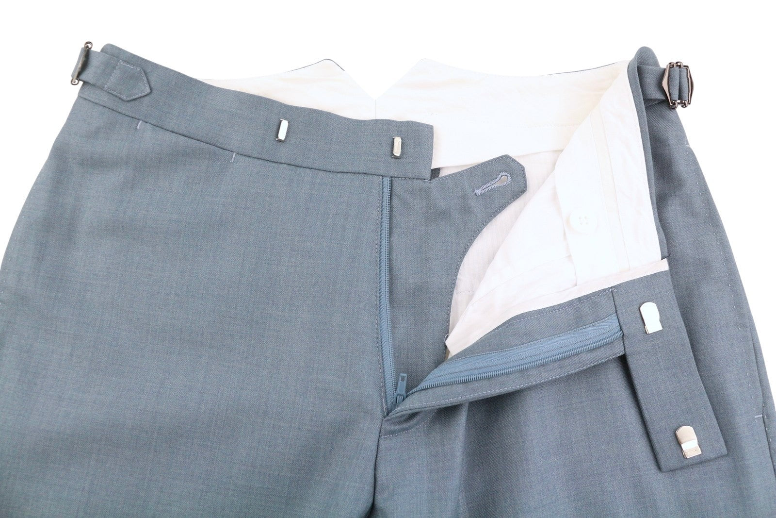 SUITSUPPLY Brescia Men Trousers UK34R Blue Wool Tapered Fit Flat Front Zip Fly