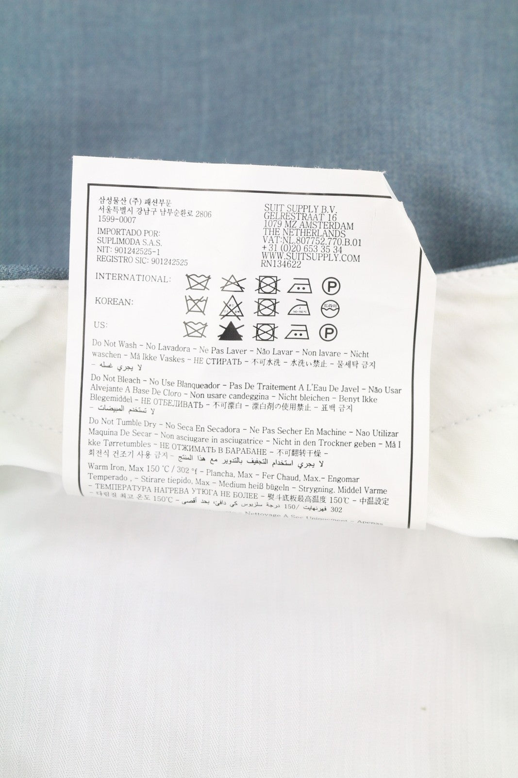 SUITSUPPLY Brescia Men Trousers UK34R Blue Wool Tapered Fit Flat Front Zip Fly