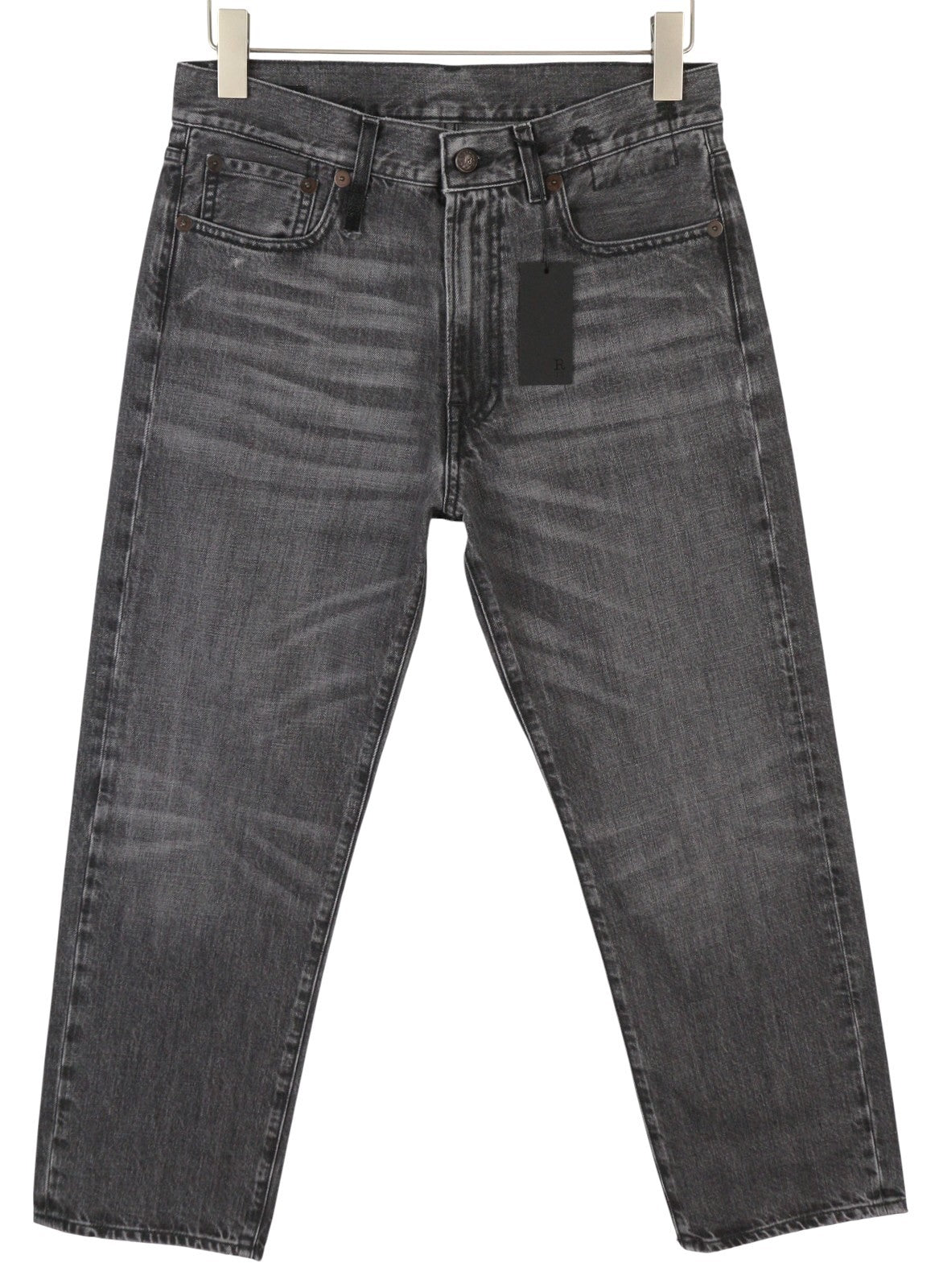 R13 Boyfriend Women Jeans 26 Wilson Black Whiskers Faded Denim Cropped Zip PS25