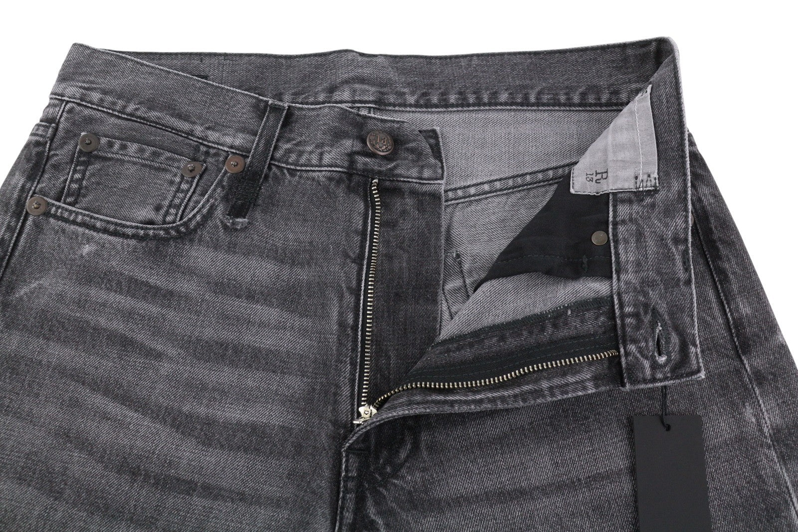 R13 Boyfriend Women Jeans 26 Wilson Black Whiskers Faded Denim Cropped Zip PS25