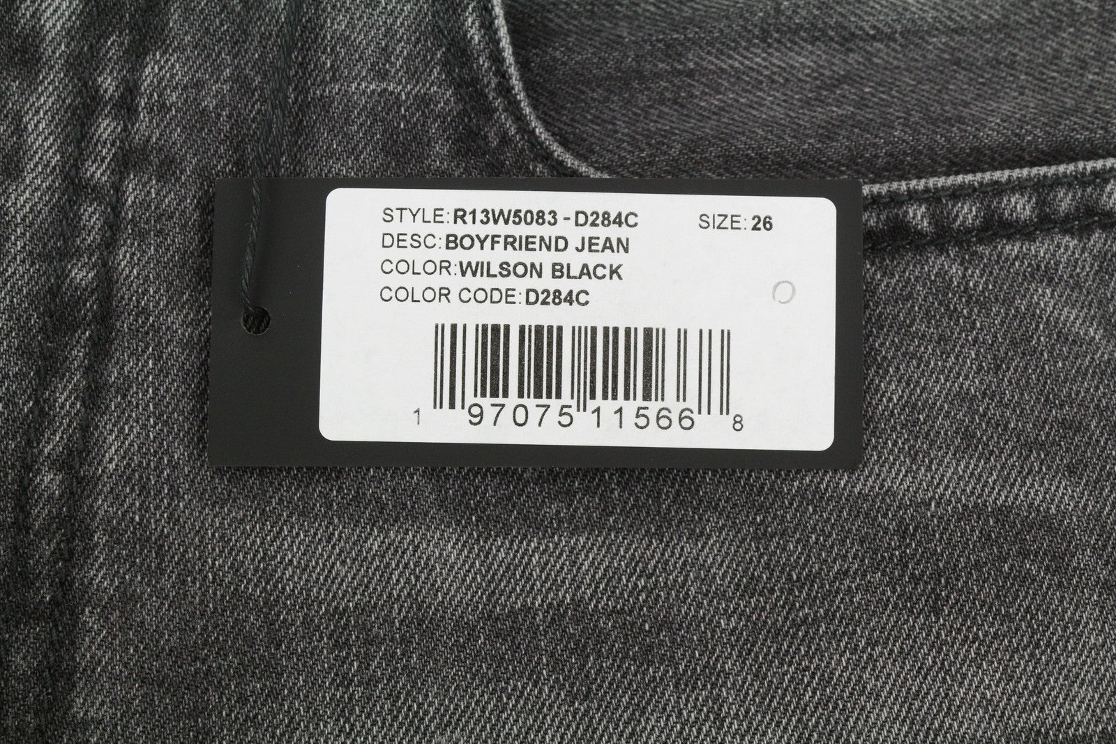 R13 Boyfriend Women Jeans 26 Wilson Black Whiskers Faded Denim Cropped Zip PS25